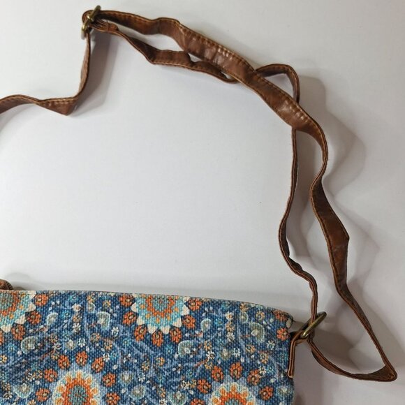 Crossbody Leather Cloth Purse Handbag Floral Zipper Pockets Adjustable Strap - Picture 11 of 12